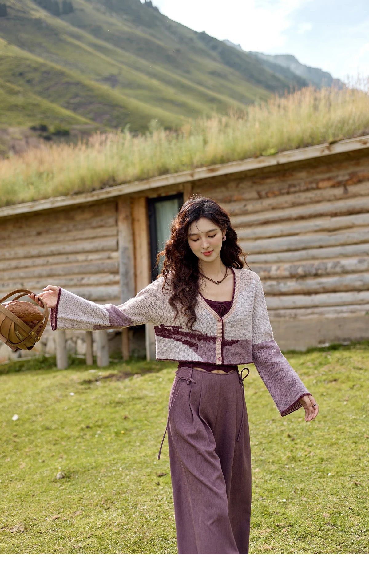 MISHOW Core Spun Purple Suspender Bow Tied Beading Top Solid Sleeveless Wavy Hem Tanks Adjustable Shoulder Strap Tops MXD42D0041