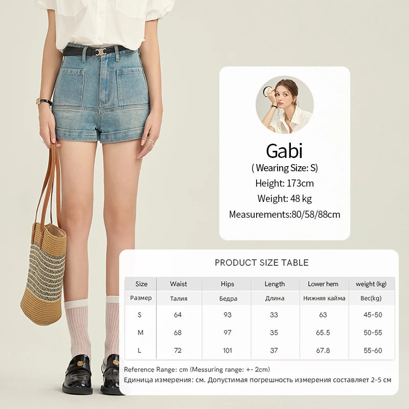 MISHOW Women's Denim Blue Shorts 2025 Summer Korean High Waist Pockets Shorts Female Straight Slim Casual Short Pants MPD26K0618
