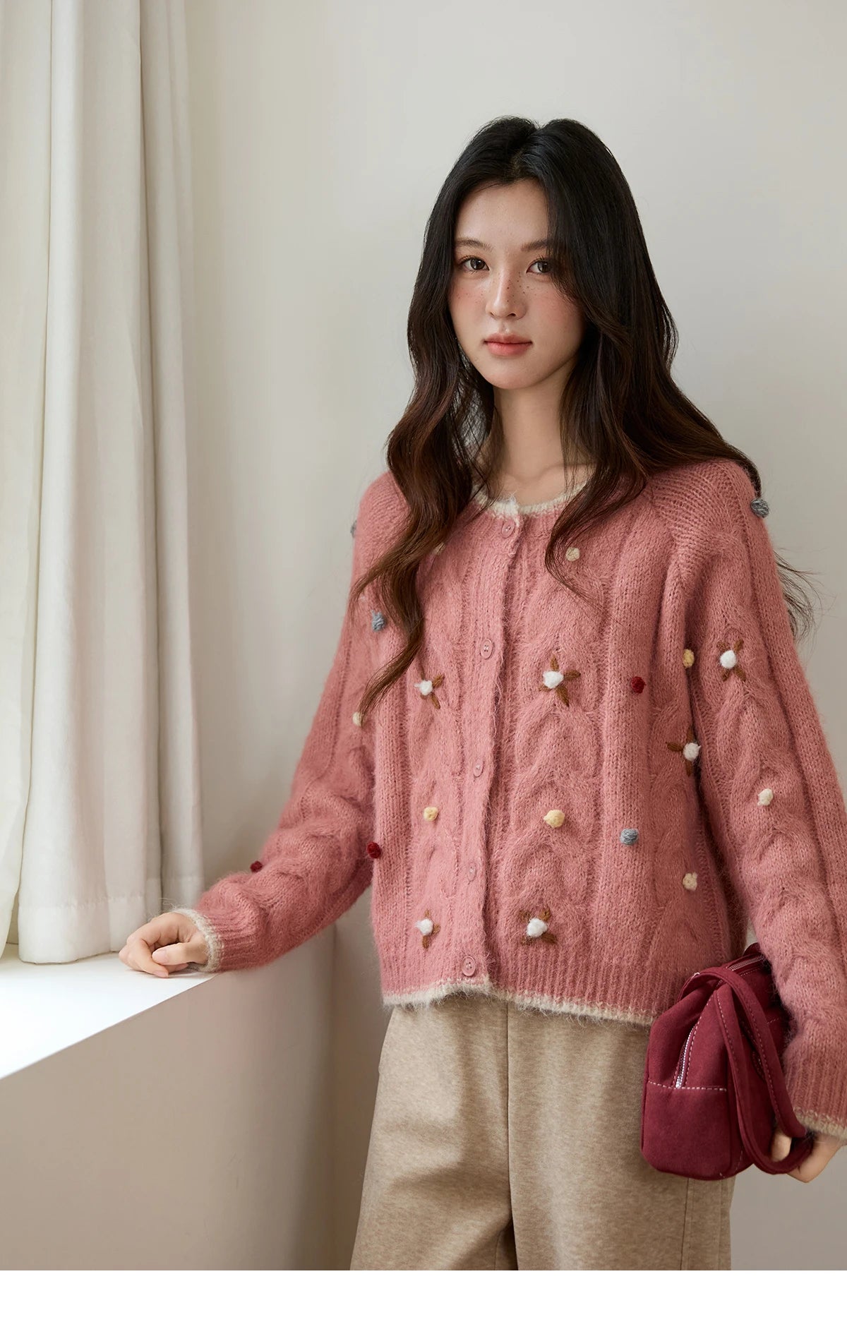 MISHOW Hand-crocheted Knitted Cardigan for Women 2025 Autumn Luxury Long Sleeves Wool Blended Loose Casual Tops MXE48Z2575