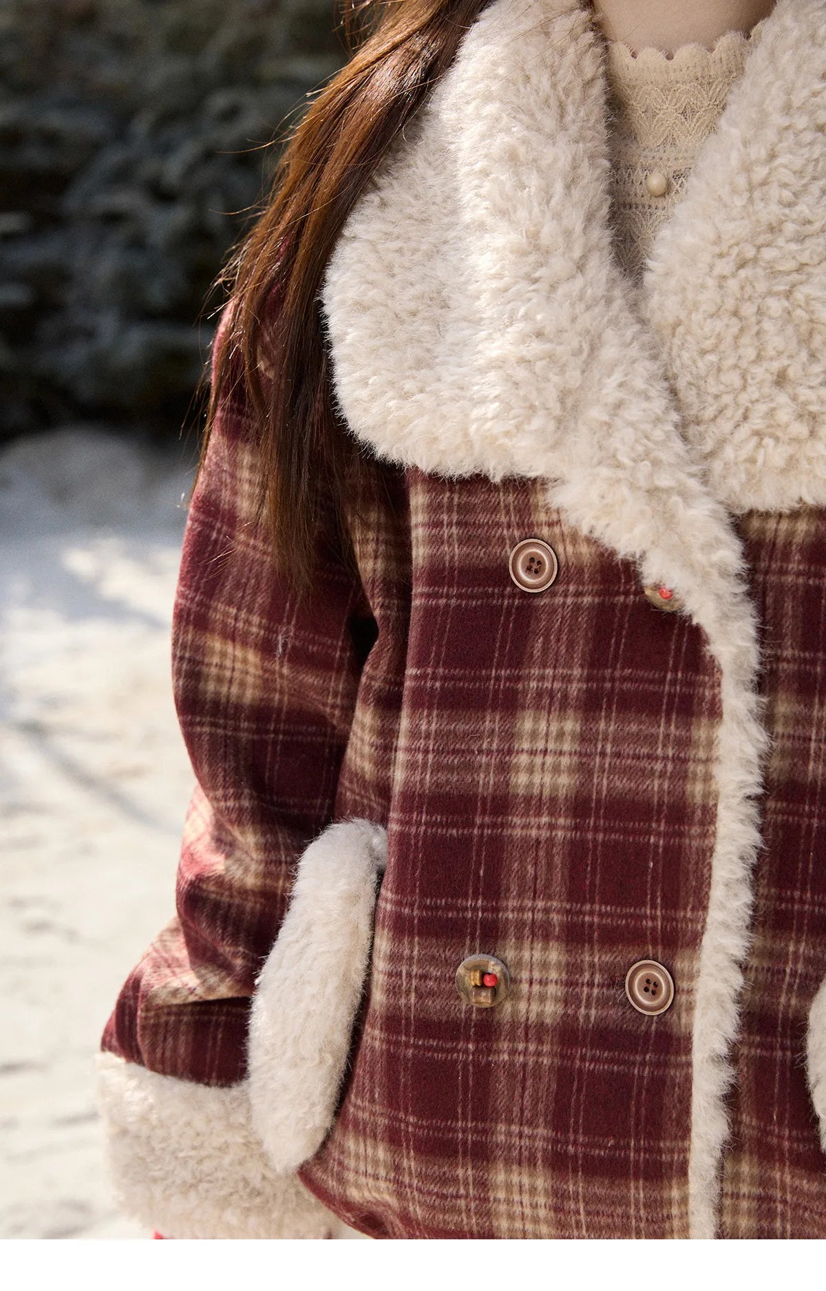 MISHOW Christmas Women's Retro Plaid Jacket 2025 Winter Large Lapel Tops Thickened Cotton-Padded Warm Short Coat MXE87W1004