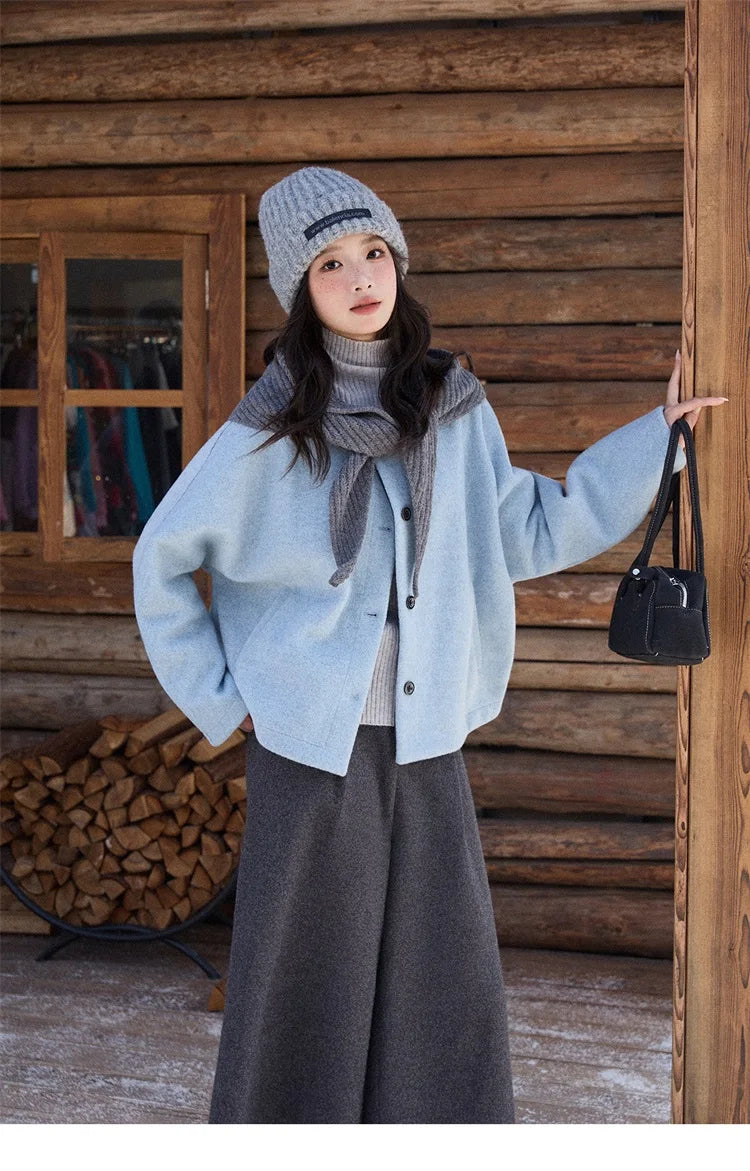 MISHOW Women's Pants 2025 Fashion Gray Wool Wide-leg Pants High-waisted Cropped Retro Style Commuting Pants Warm MXE90K1128