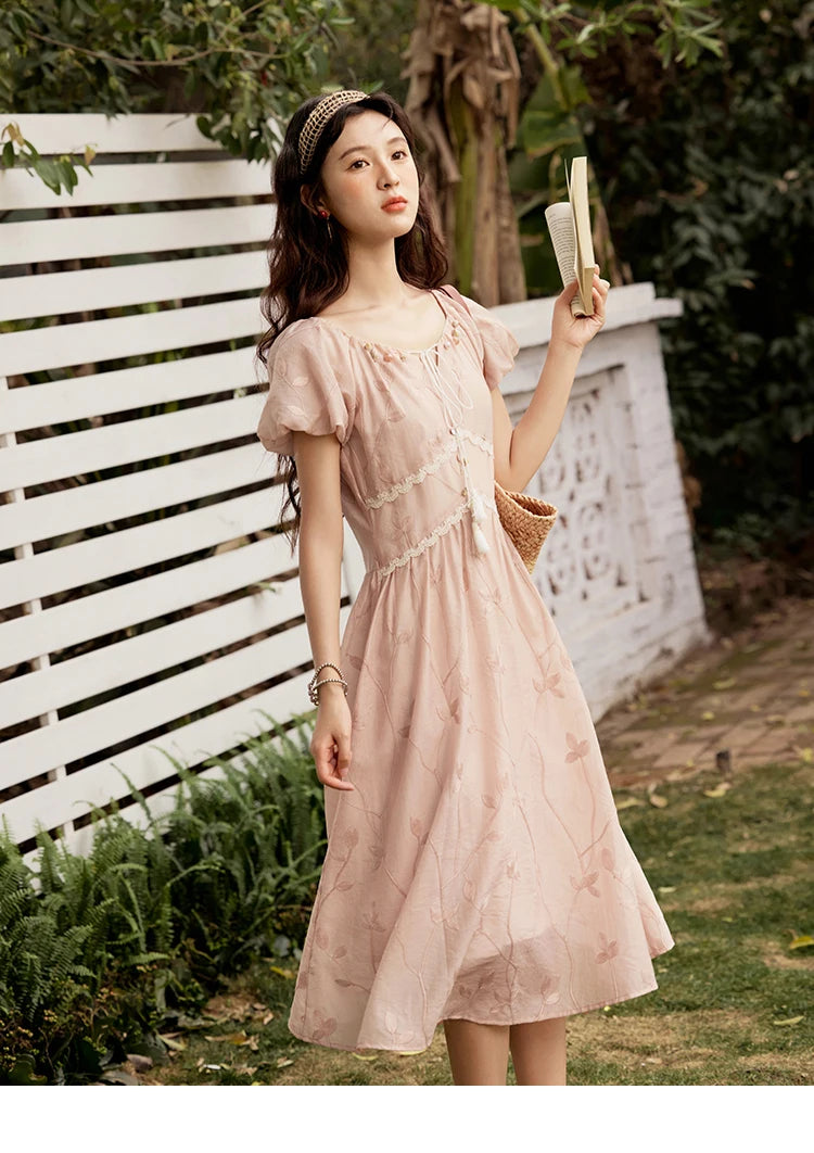 MISHOW Print Office Lady Dress Women Summer 2025 Short Sleeve Round Neck Beaded Neckline Slim Waist Dresses Female MXE33L2208