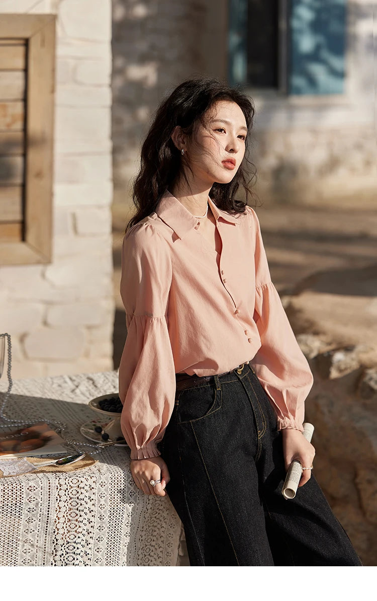 MISHOW French Polo Neck Long Sleeve Shirt Women's Spring Summer 2025 Elegant Sweet Cute Casual Tops Solid Shirts MXE11C0388