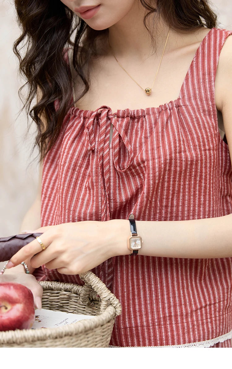 MISHOW French Red Stripe Tank Blouse Elastic Waist Skirt Separately Women 2024 Summer Slim Vacation Strap Waist Skirt MXD30X1631