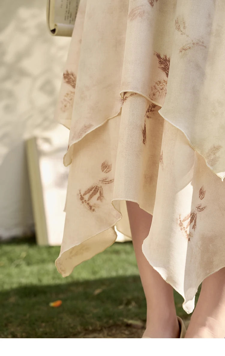 MISHOW Long Flowy Skirt for Women 2024 Spring Irregular High Waist A-Line Print Beach Zipper Skirts Woman Clothing MXD11B0215