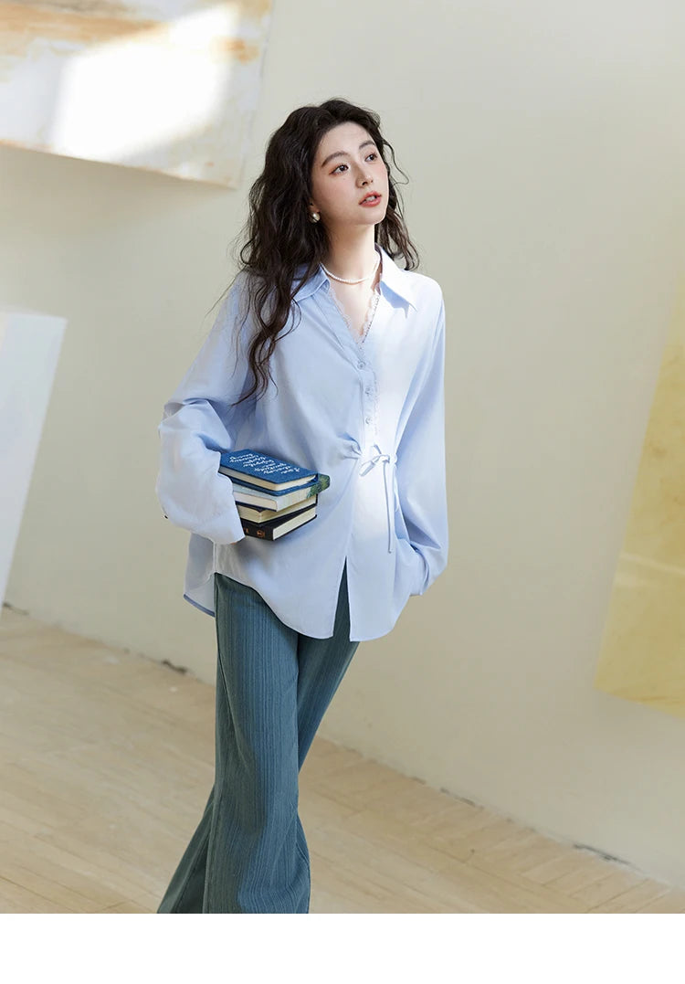 MISHOW Versatile Denim Straight Leg Pants for Women Spring 2025 Embroidery Pockets Commuting Loose Denim Trousers MXE14K0870