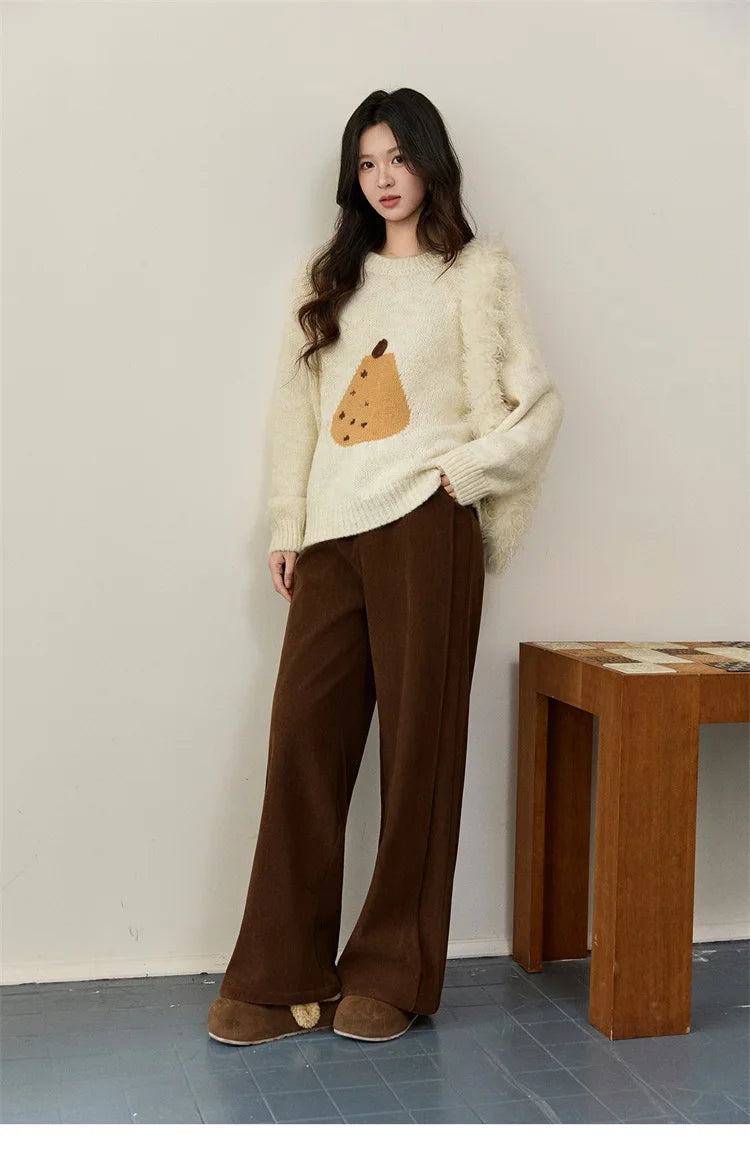 MISHOW Pear Pattern Jacquard Knitted Sweater Autumn Winter Crew Neck Loose Sweaters Wool Blend Warm Pullover Tops MXE94Z2959