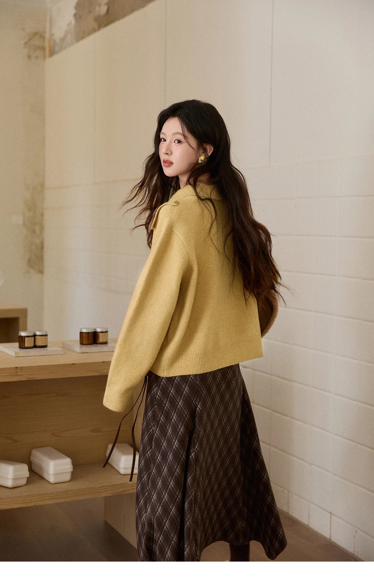 MISHOW Women's Mustard Yellow Knit Cardigan 2026 Spring Asymmetric Collar Dropped Sleeves Tops Casual Loose Sweater MXE93Z2936