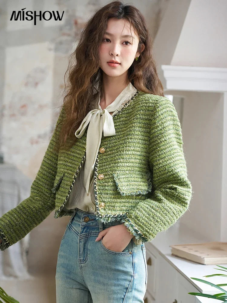 MISHOW Ribbon Collar Shirt for Women Autumn 2025 Sweet Cuffs Pleated Embroidered Petal Sleeve Loose Top Office Lady MXD14C0226