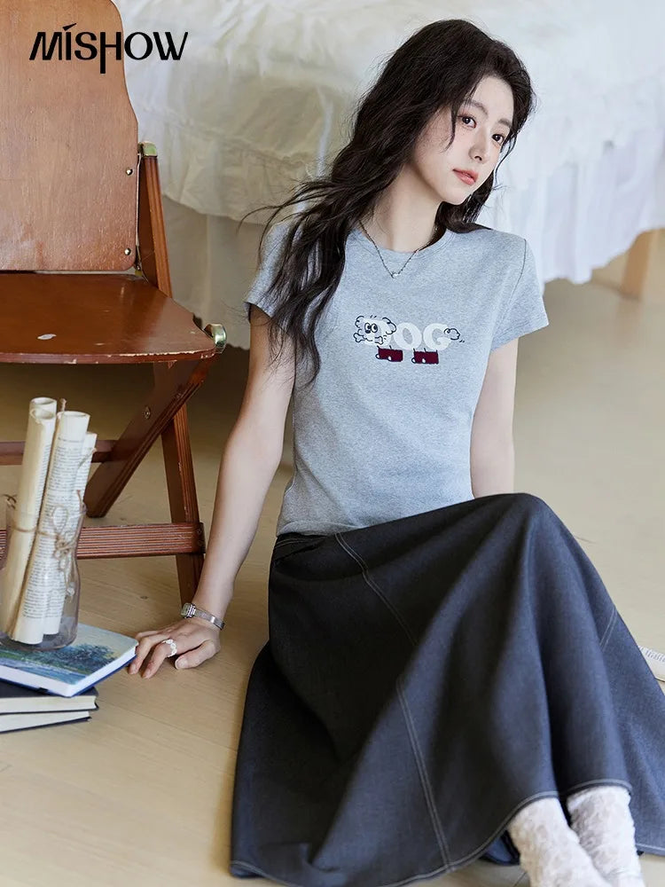 MISHOW Print Casual Summer T-shirts for Women 2025 Short Sleeve Round Neck Slim Shirt Female New Fashion Tops Woman MXE13T0495