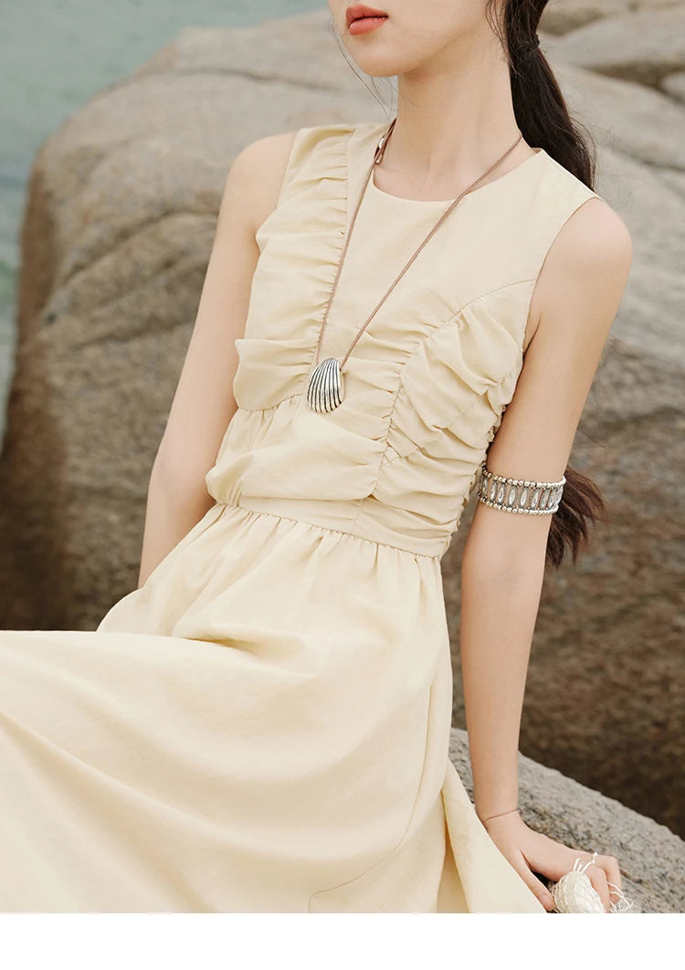 MISHOW Office Lady Summer Dress Women 2025 New Round Neck Sleeveless Solid with Belt Dresses Female Fashion Slimming MXE31L2188