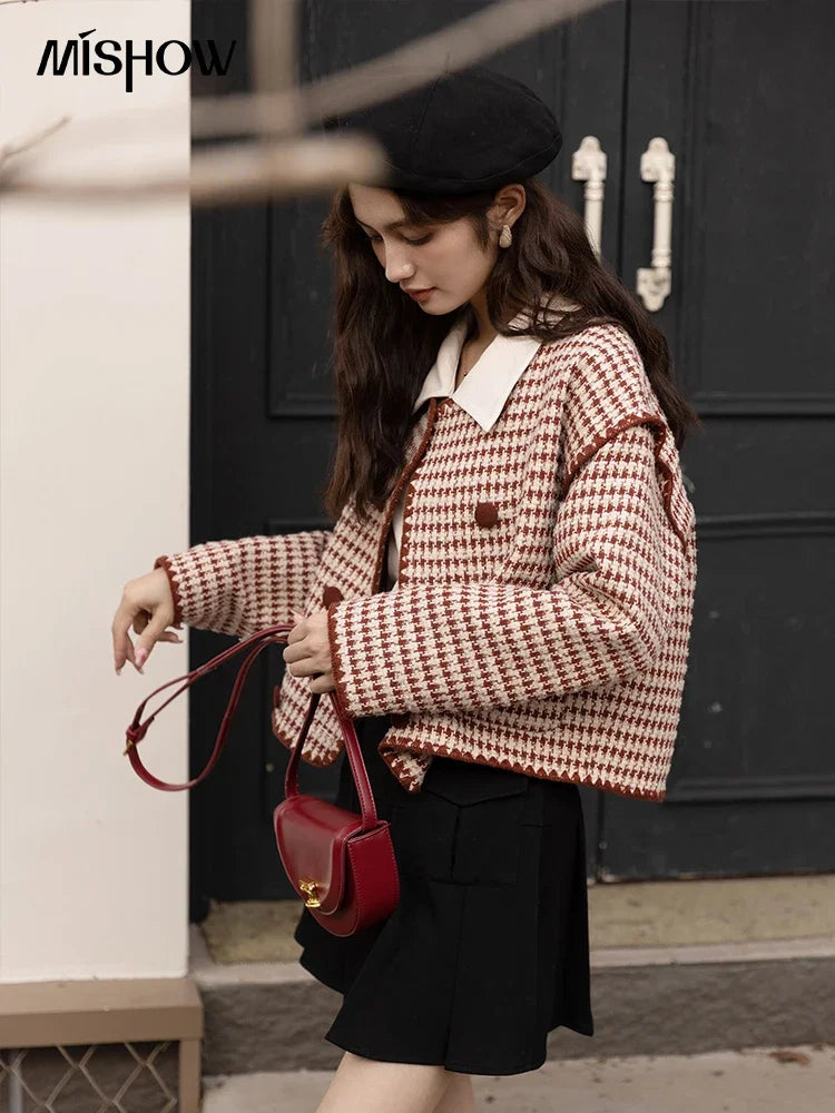 MISHOW Elegant Plaid Wool Blend Short Coat for Women 2024 Autumn Winter Jackets Female Warm Fashion New Outerwears MXB42W0479