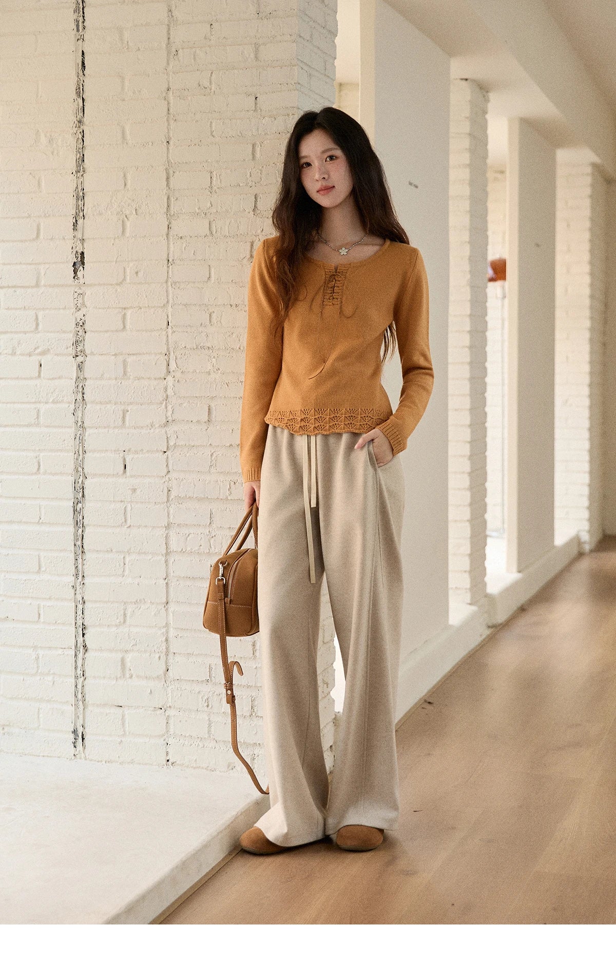 MISHOW Wide-leg Pants for Women 2025 Autumn Winter High Waist Straight Lace-up Loose Pants Retro Casual Slim Pants MXE89K1100