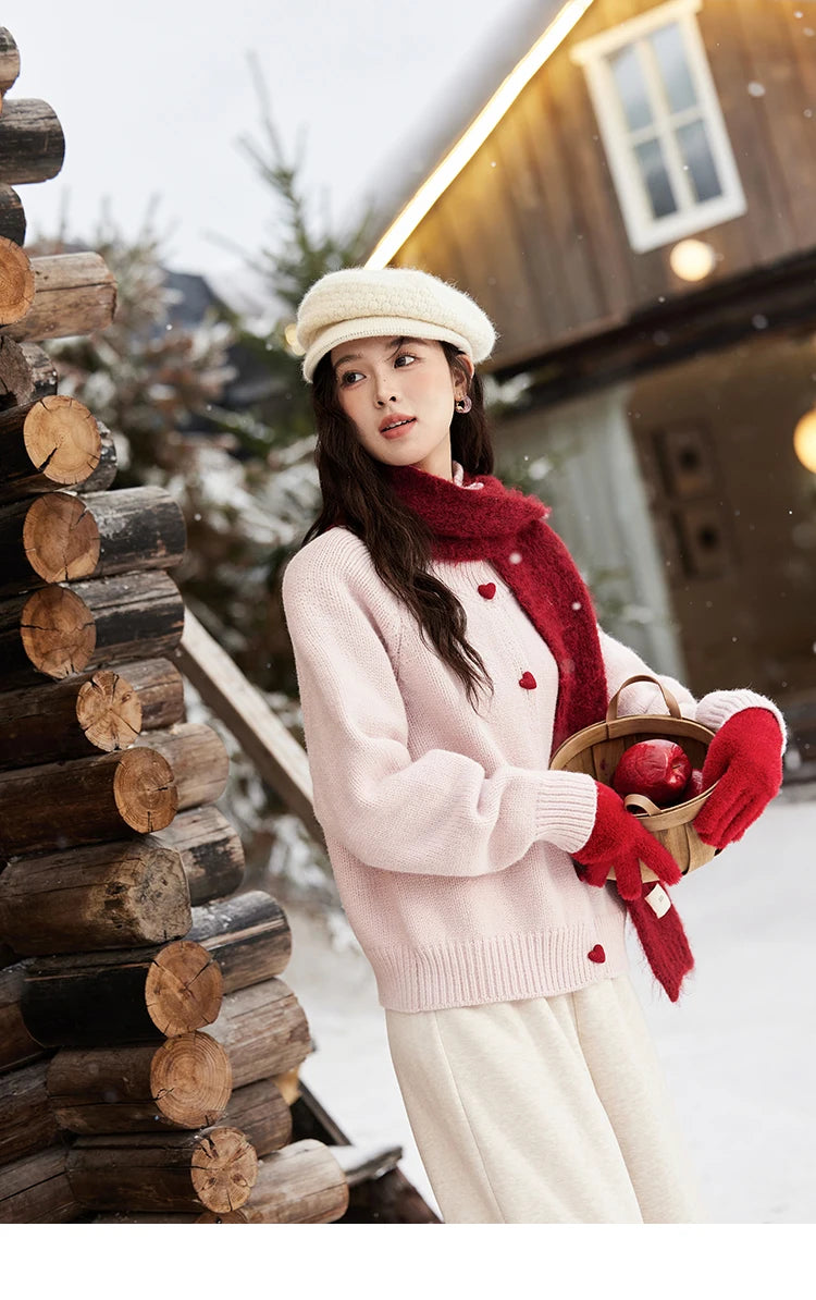 MISHOW Love Heart Button Sweater Color Clash Women Winter Clothing Knitted Cardigan Loose Versatile Thick Warm Tops MXD58Z1127