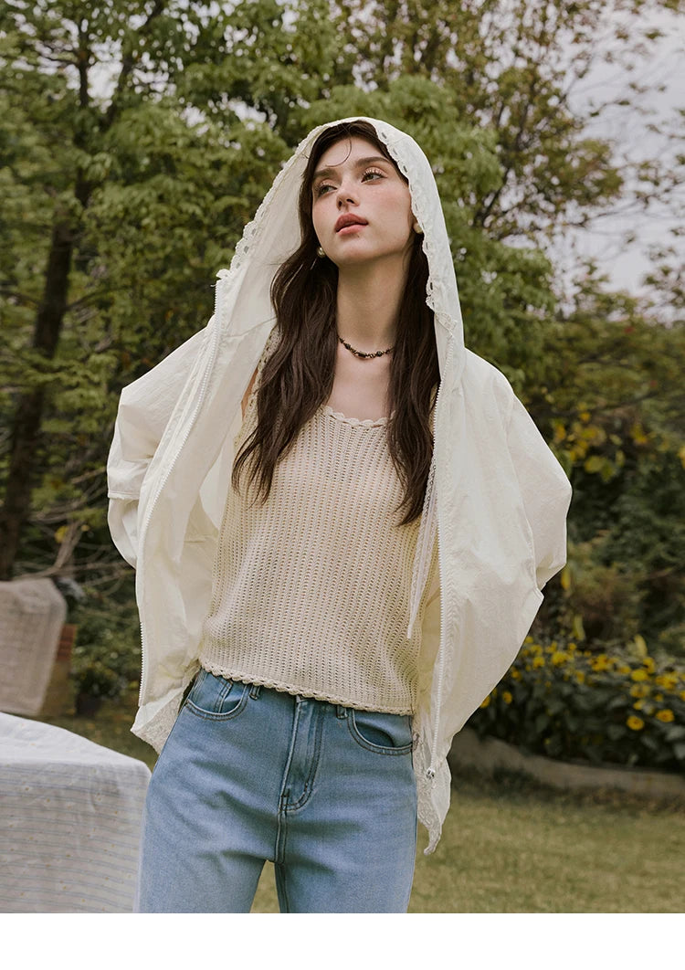 MISHOW Sunscreen Summer Coat Women New 2025 Long Sleeve Hooded Solid Lace Loose Cardigan Female Thin Breathable MXE33W0780