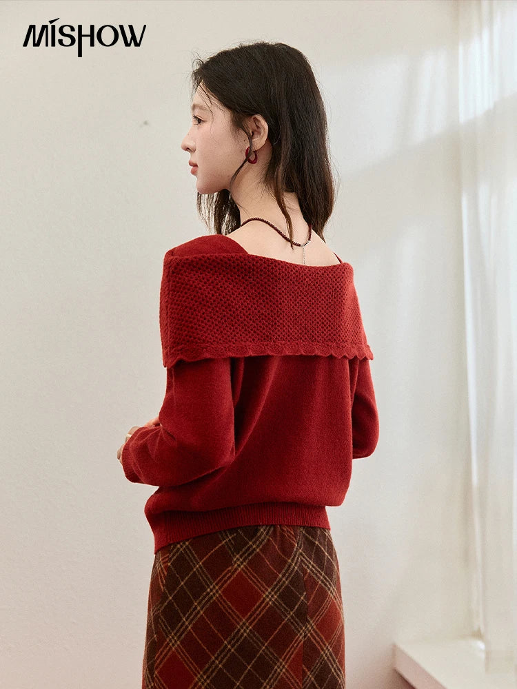 MISHOW New Year Christmas Women's Red Sweater 2025 Autumn Winter Soft Elegant Sweaters 3D Flower Alpaca Knitted Tops MXE94Z2889