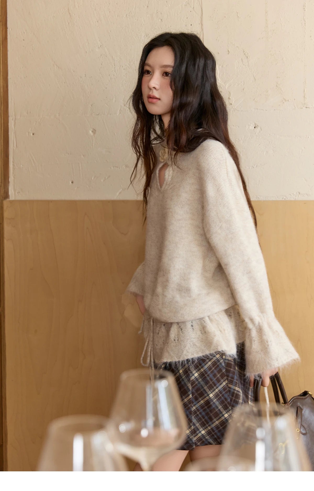 MISHOW Apricot Drawstring Waist Pullovers Women 2025 Winter New Luxury Three-dimensional Flower Hollow Out Sweater MXE88Z2709