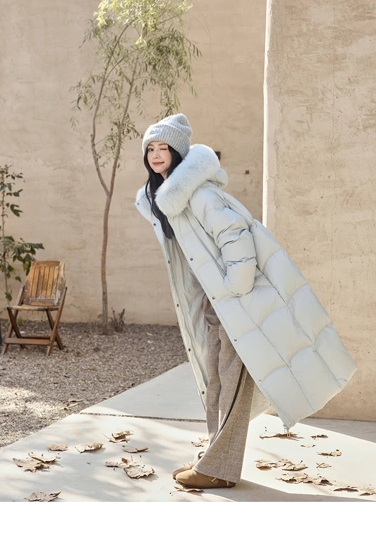 Mishow Fox Fur Collar Mid-Length Down Coat MXD54Y0050