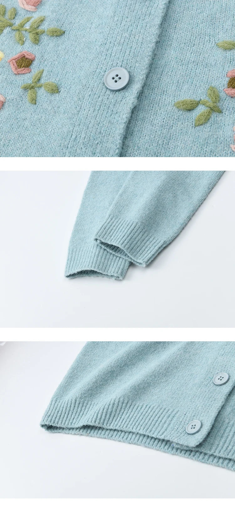 MISHOW Blue Floral Embroidered Cardigan for Women 2025 Autumn Winter New Loose Crew Neck Long Sleeves Sweater Wool MXE51Z2695