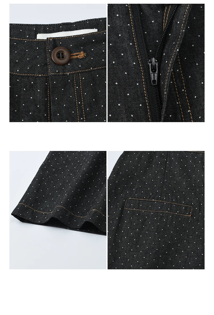 MISHOW Women's Fashion Polka Dot Pants Summer 2025 New High Waist Straight Pants Casual Button Zipper Wide Leg Jeans MXE38K0956