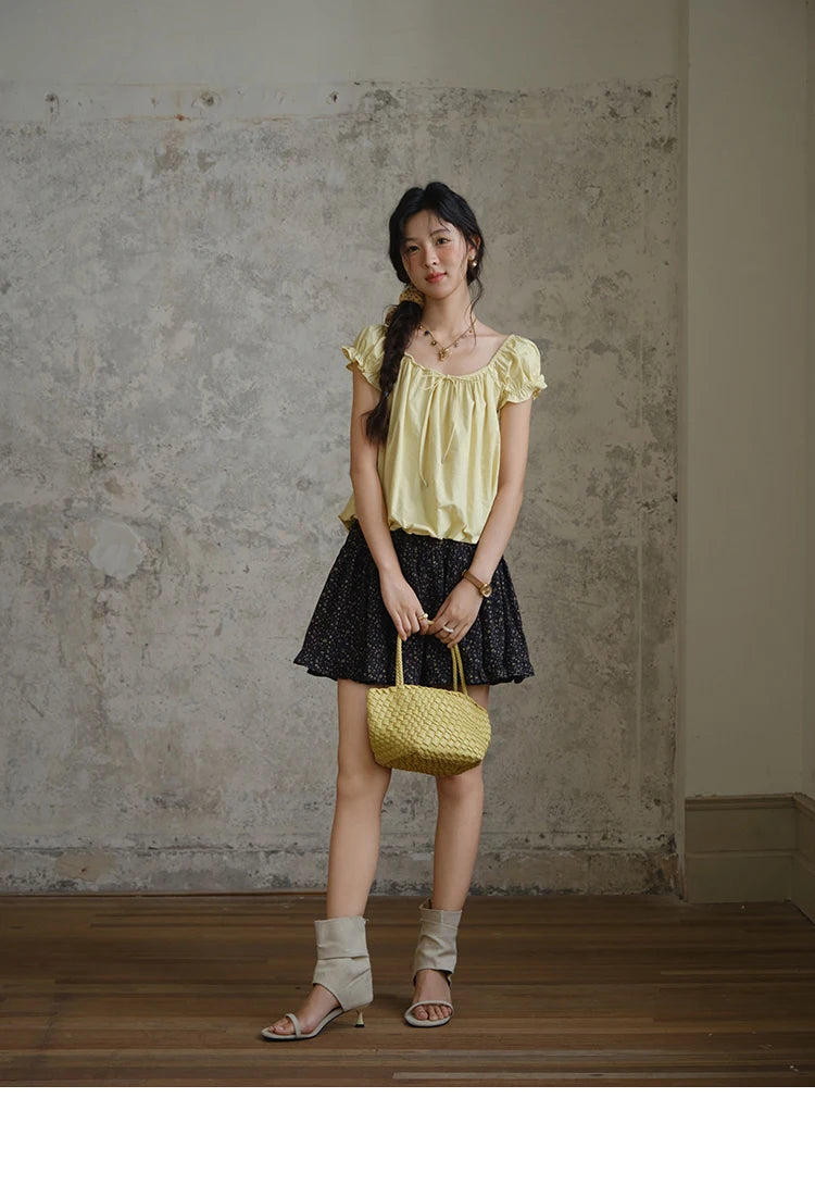 MISHOW 100% Cotton Blouse for Women 2025 Summer New Fashion Puff Sleeve Casual Commute Lace Up Top Ladies Clothing MXE37X1893