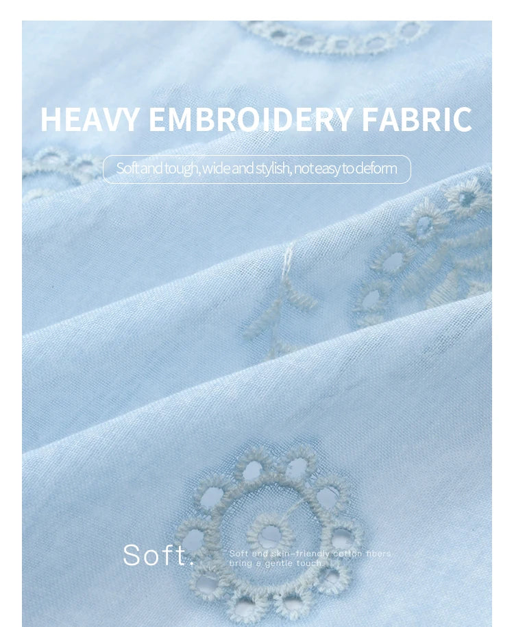 MISHOW Embroidery Flower Shirt for Women 2025 Summer New Fashion Loose Puff Sleeve Round Neck Top Female Clothing MXE39X1922