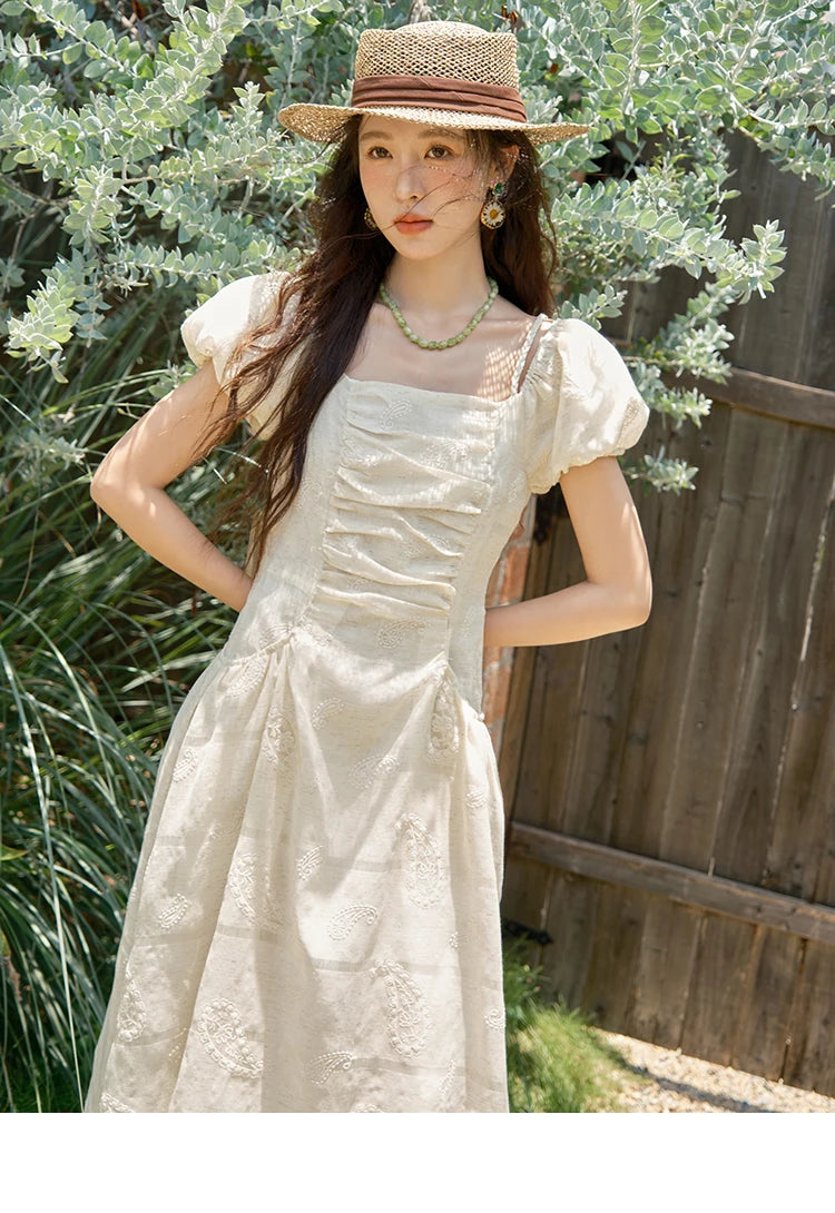 MISHOW Women's Puff Sleeve Dress 2025 Summer Fashion Paisley Embroidery Lady Pocket Dresses Vacation Women's Clothing MXE34L2265