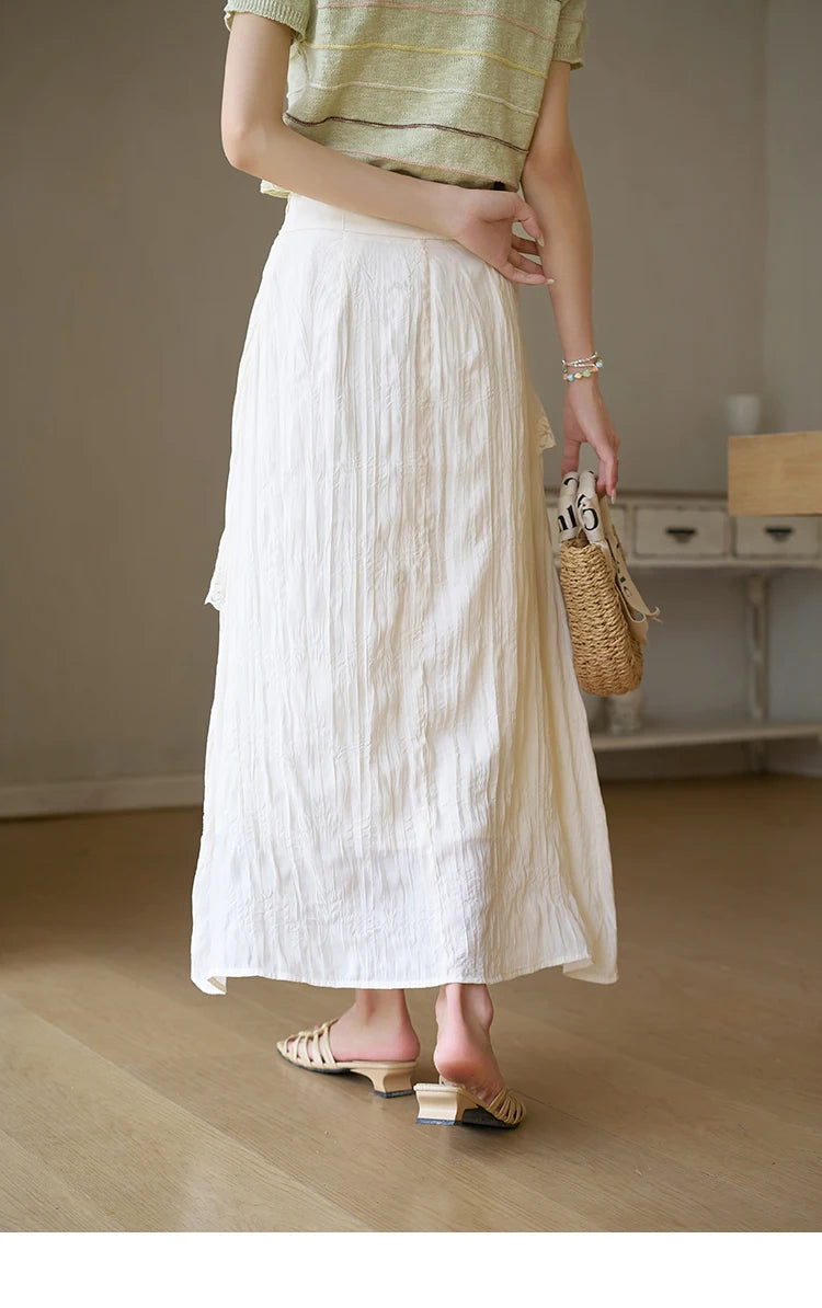 MISHOW Eegnat Lace Edge Skirt for Women Summer 2025 Ruffle Edge High Waist Slim A-line Long Skirt Solid Cake Skirts MXD30B0385