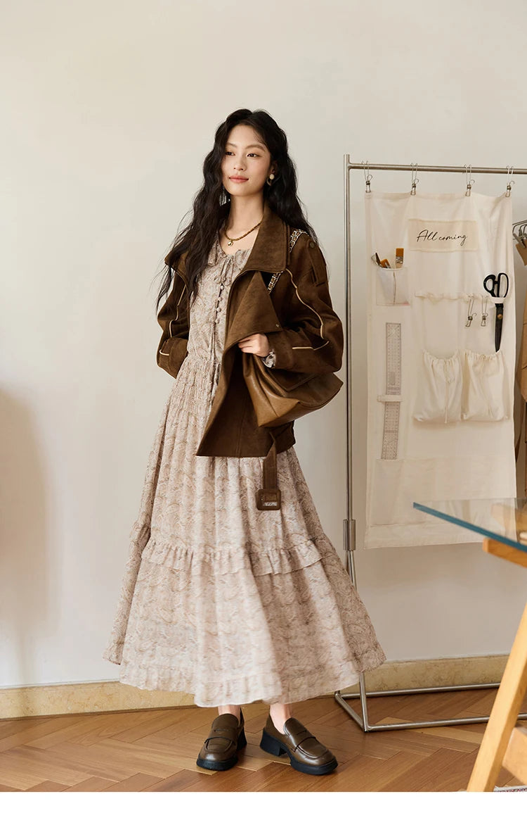 MISHOW Cashew Flower Dress for Woman 2025 Autumn Romantic Style Printed Dress Long Sleeve Ruffled Tie Waist Dress MXE46L2520