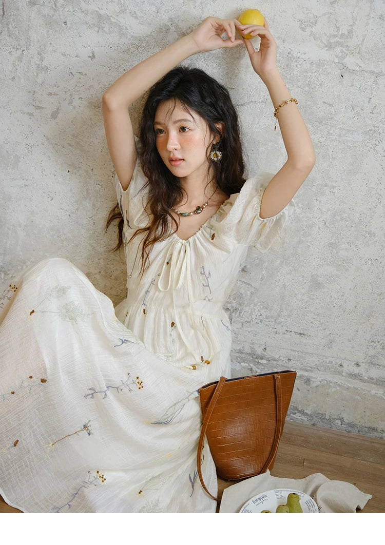 Mishow V-Neck Lace-Up Embroidery Vacation Dress MXE34L2284