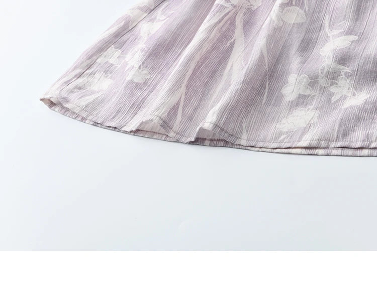 MISHOW Print Summer Chiffon Dress Women 2025 Short Sleeve U Neck Splicing Hollow Lace Midi Dresses Lady New Fashion MXE32L2164