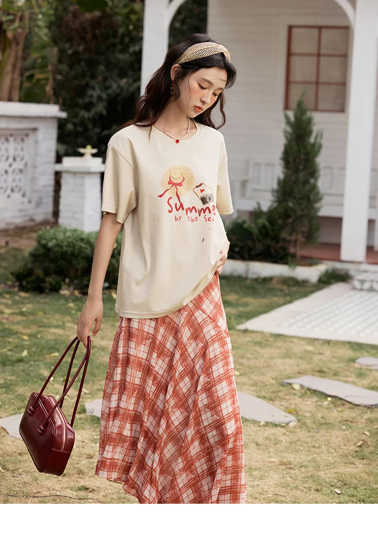 MISHOW Women's Print T-shirt 2025 Summer New Loose Casual T-shirt Ladies Round Neck Short Sleeve Tee Female Clothing MXE34T0559