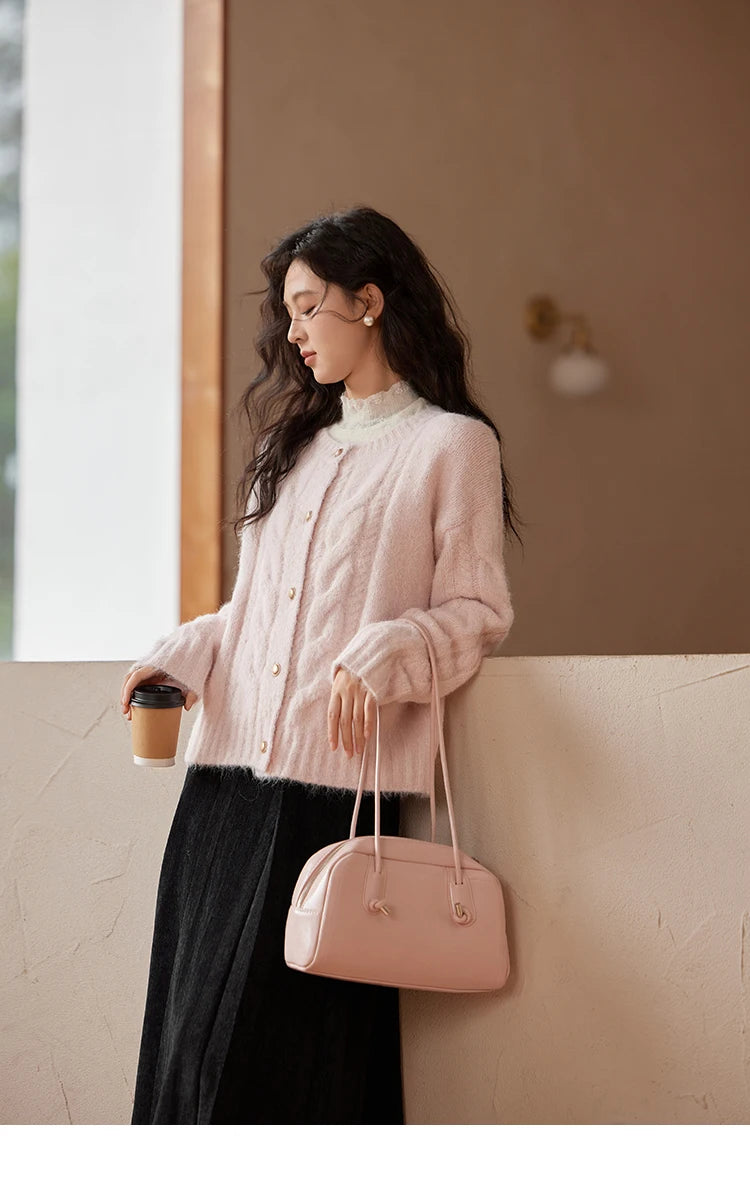 MISHOW Sweet Sweater Cardigan Women 2024 Autumn Winter French Gentle Slim Single Breasted O-Neck Wool Knitted Jacket MXD55Z1030