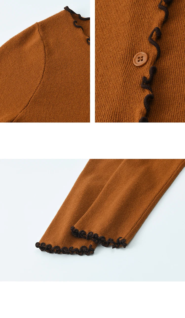 MISHOW New Ruffled Edge Knitted Pullovers for Woman 2025 Retro Slim V-neck Ribbon Knit Top Cmfortable Winter Clothes MXE86Z2728