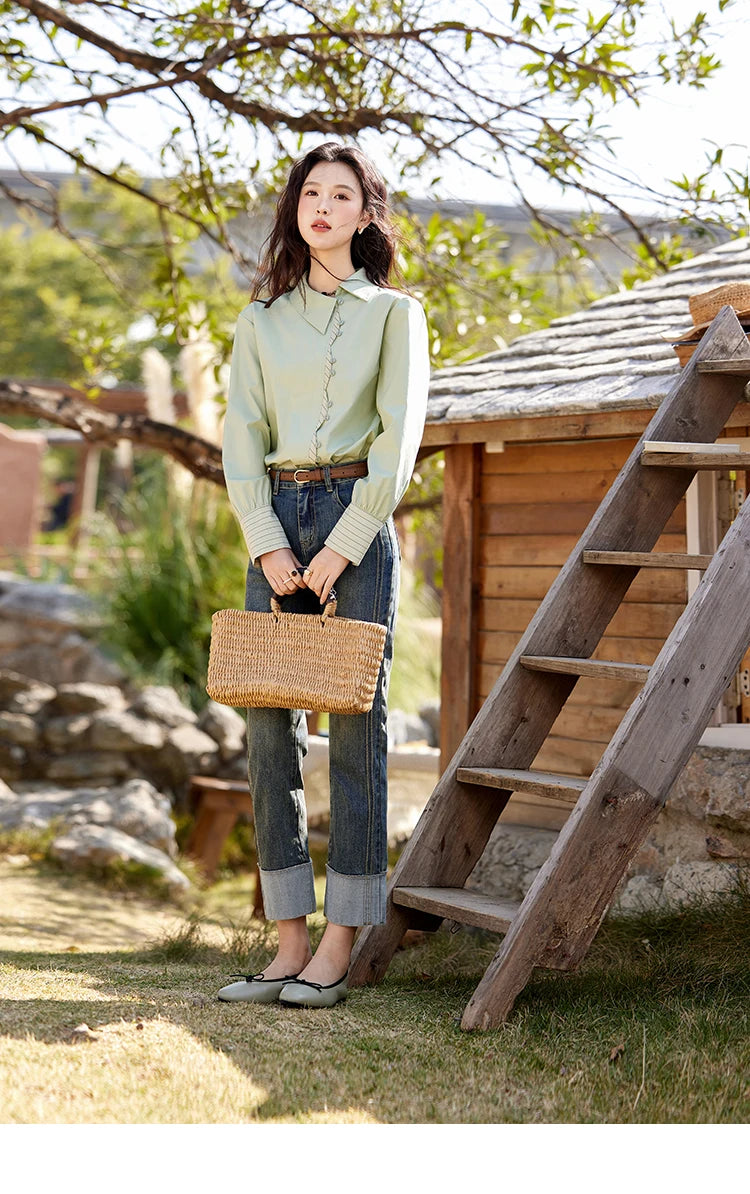 MISHOW Striped Patchwork Shirt for Women Spring 2025 Irregular Single Breasted Buckle Shirts Lapel Tops Office Lady MXE12C0412