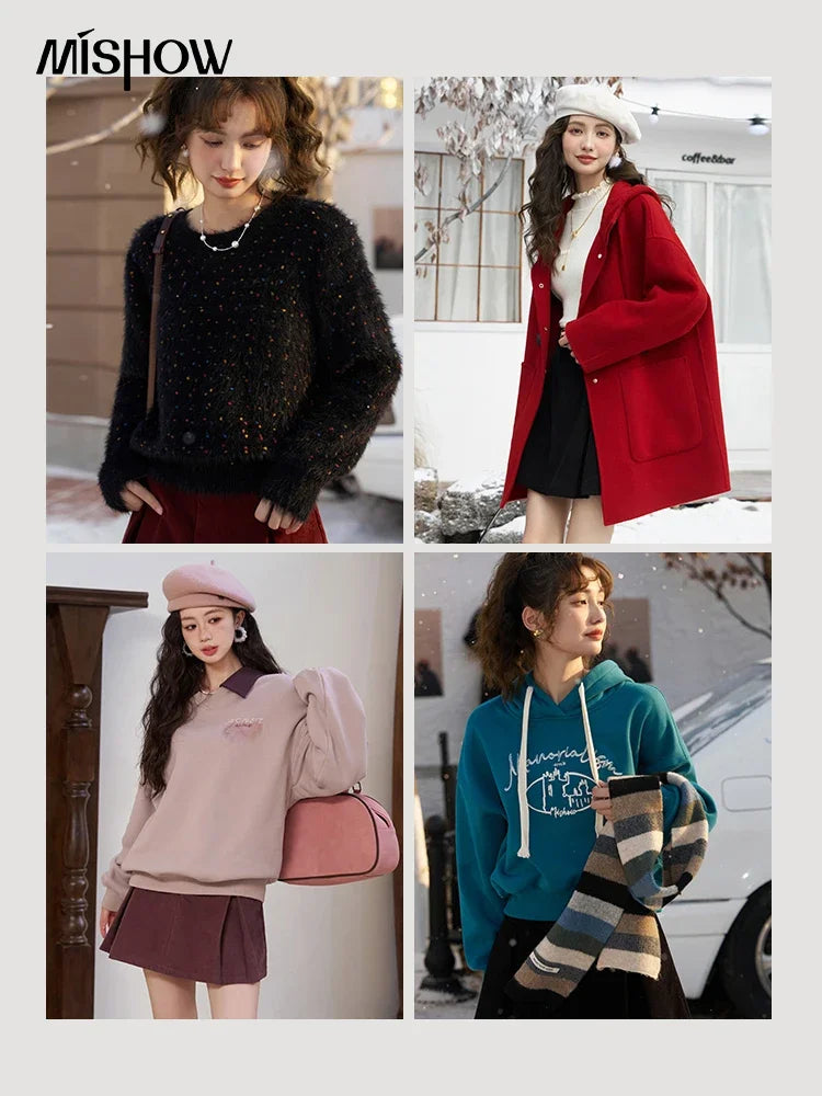 MISHOW 100% Cotton A-line Pleated Mini Skirt Women 2024 Autumn Winter Korean Fashion High Waist Short Skirt Female MXC55B0216