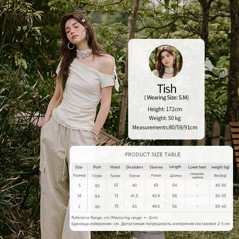 MISHOW Sexy Summer New T-shirts Women 2025 Short Sleeve Skew Collar Off-shoulder Lace Shirt Female Versatile Thin MXE31T0503