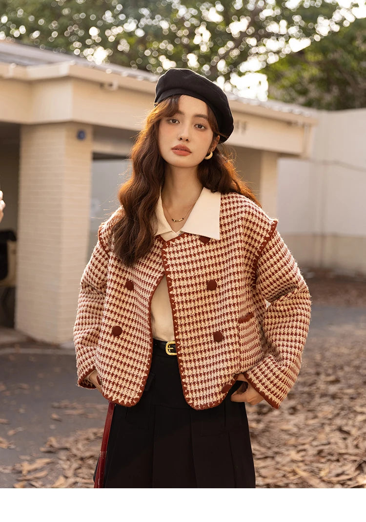 MISHOW Elegant Plaid Wool Blend Short Coat for Women 2024 Autumn Winter Jackets Female Warm Fashion New Outerwears MXB42W0479