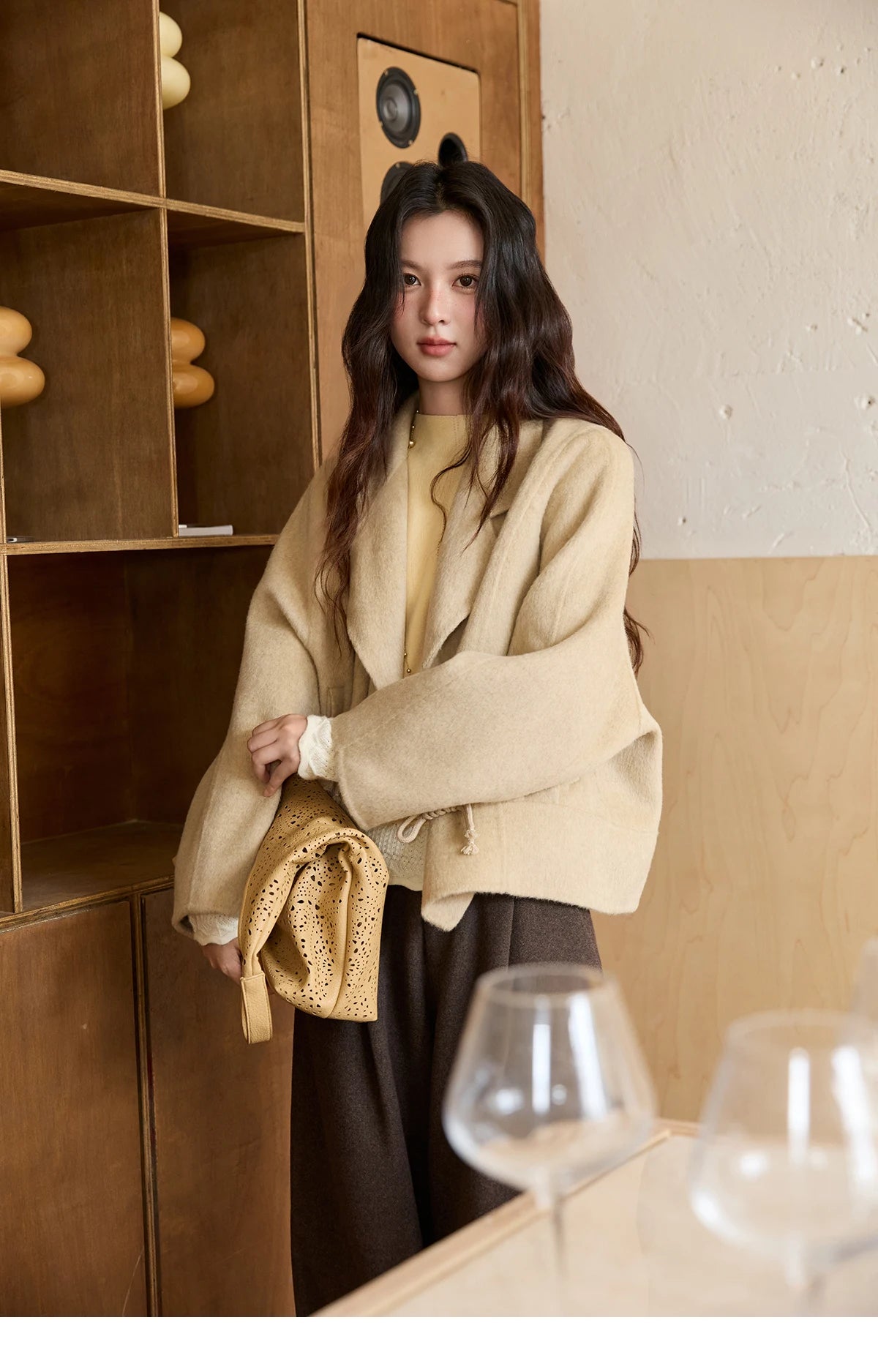 MISHOW 100%Wool Coat for Woman 2025 Winter Retro Apricot Double-faced Butterfly Button Coat Warm Long-sleeved Jacket MXE51W0887