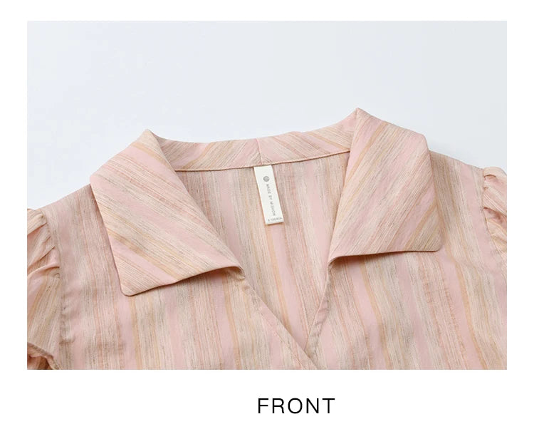 MISHOW Ladies Fashion Puff Sleeve Striped Shirt 2025 Summer New Commute Retro Turn-down Collar Top Women's Clothing MXE37C0808