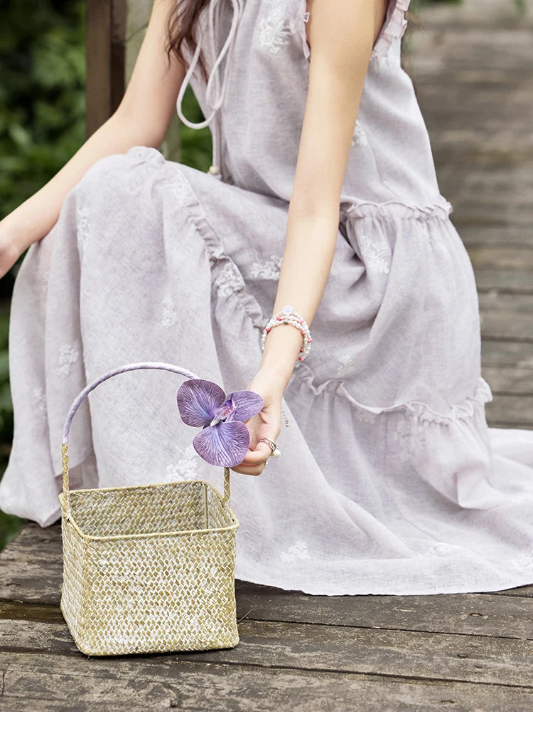 MISHOW Summer Embroidered Dress for Women 2025 New Round Neck Ruffled Sleeveless A-line Midi Dresses Female Fashion MXE33L2231