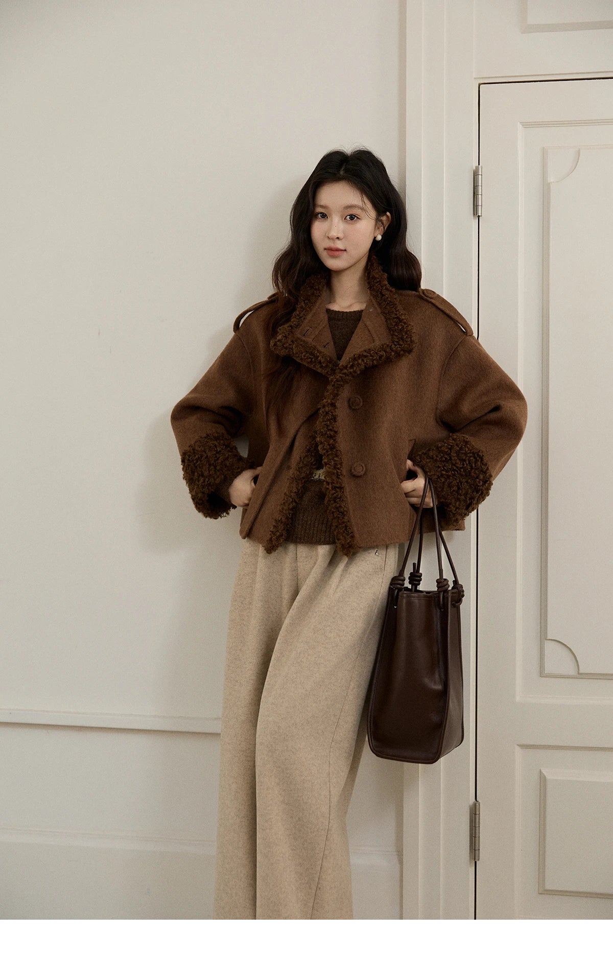 MISHOW Women's Brown Knitted Sweater 2025 Autumn Winter Cat Pattern Jacquard Crew Neck Sweaters Loose Pullover Tops MXE94Z2991