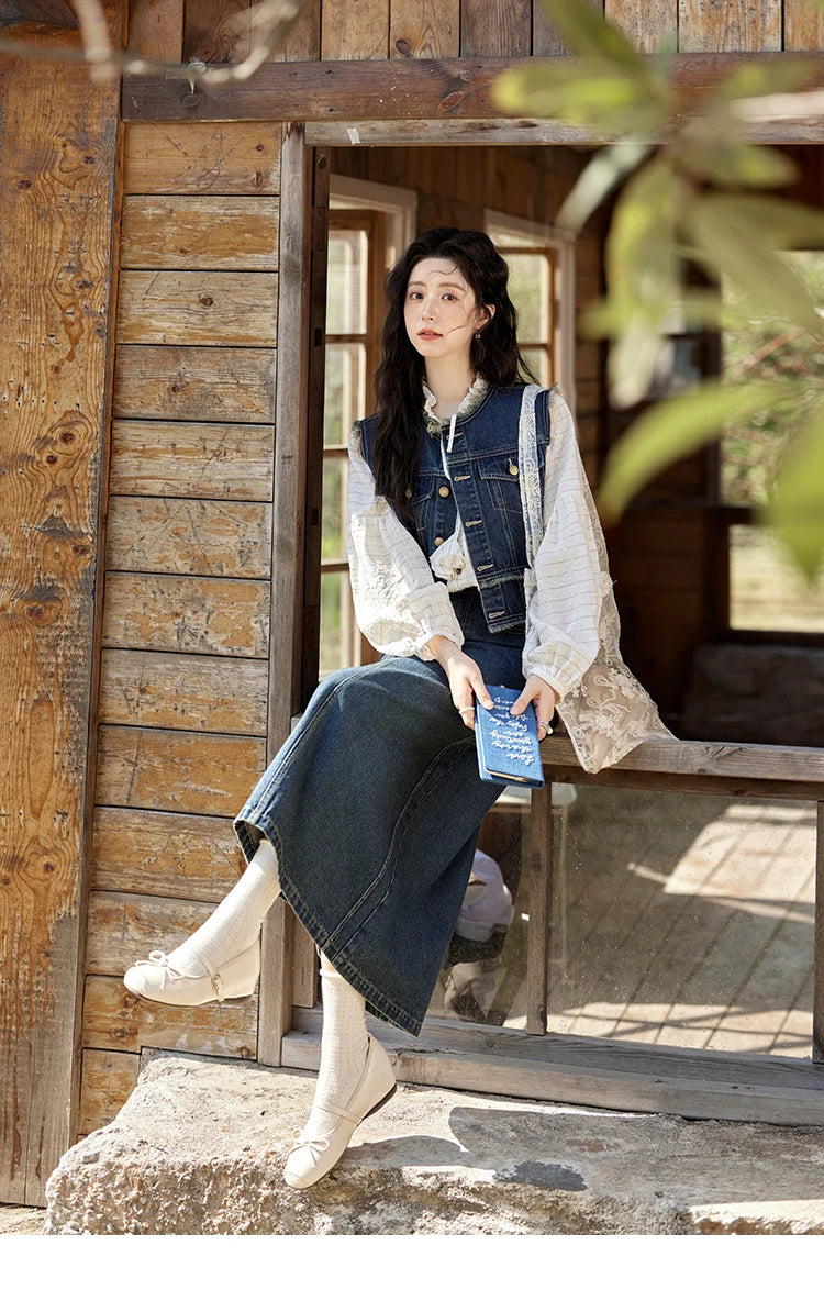 MISHOW Office Lady Spring Vest Female New Sleeveless Round Neck Raw Edge Denim Vests Women Fashion Retro Coat Woman MXE12W0710