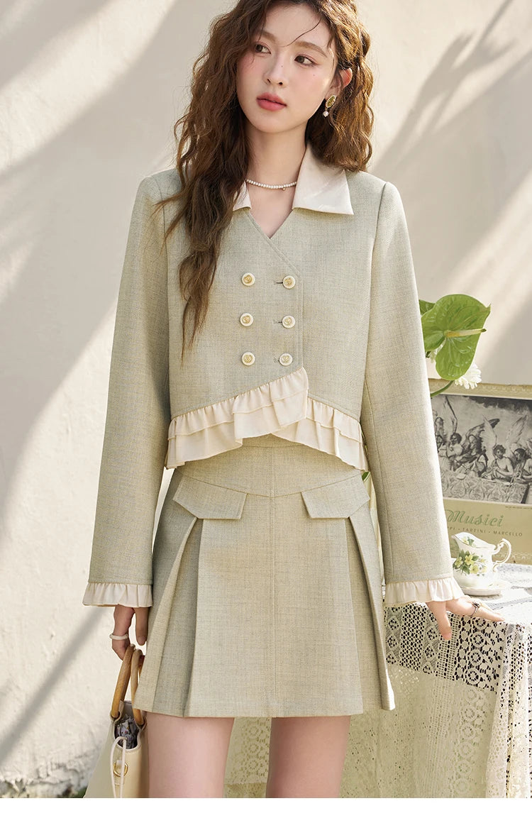 MISHOW Mini Skirt Jacket Separately Women Outfit 2024 Spring Autumn Fashion Crop Female Jacket Pleated A-line Skirts MXD11W0293