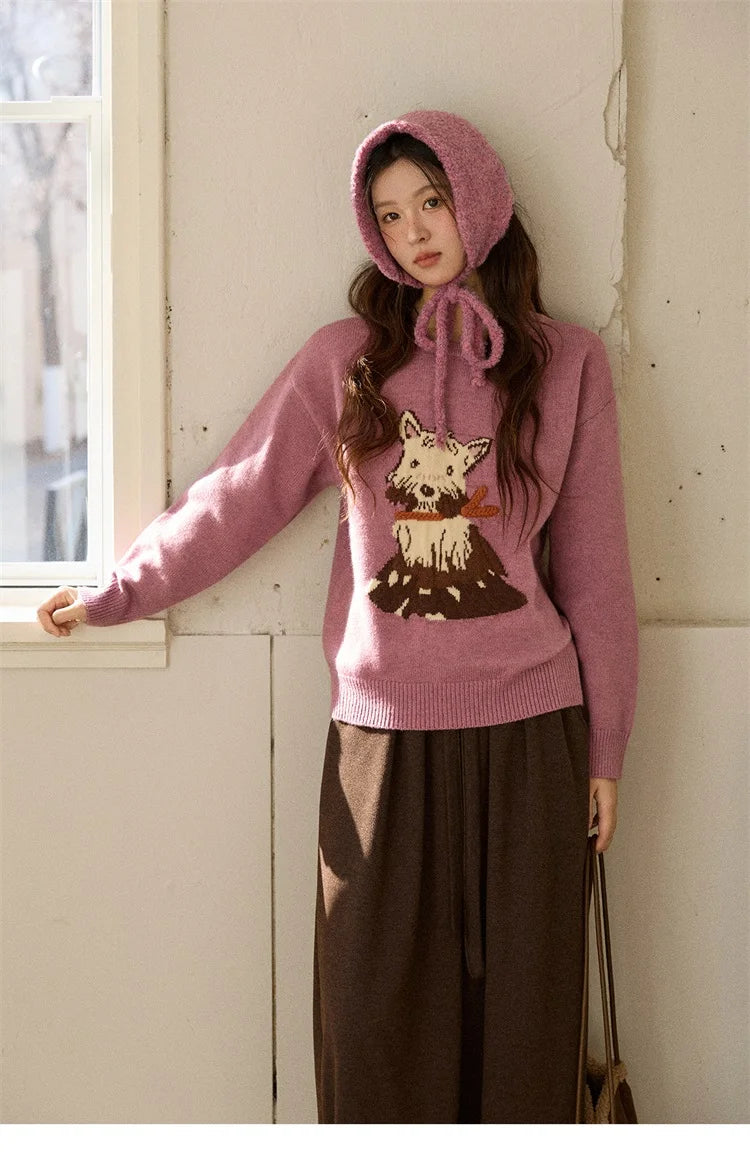 MISHOW Women's Jacquard Dog Thick Sweater Winter Purple Arctic Fleece Loose Soft Knitted Tops (Headband Not Included) MXE88Z2599