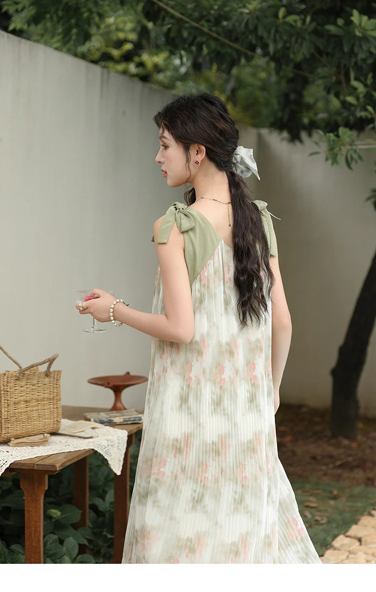 MISHOW French Lazy Suspender Floral Chiffon Dress 2024 Summer Fairy Seaside Vacation Dress V Neck A-LINE Dresses MXD28L1862