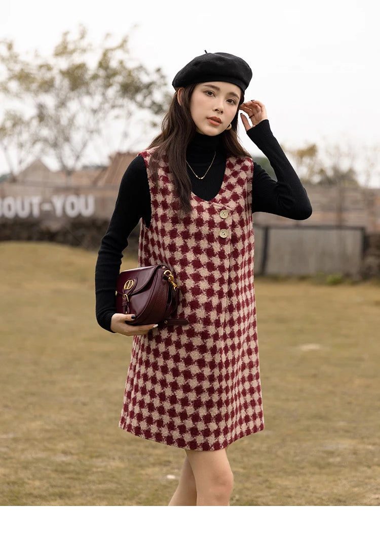 MISHOW Plaid Vest Dress Winter Vintage Womens Dresses Aline Vneck Sleeveless Woolen Vestidos Chic Female Clothes MXB47L1332