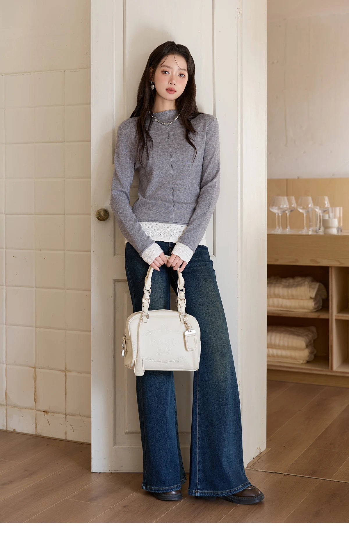 MISHOW Women's Jeans 2025 Autumn Winter Denim Blue Flared High Waist Slim Jeans New Retro Commute Wide Leg Trousers MXE51K1092