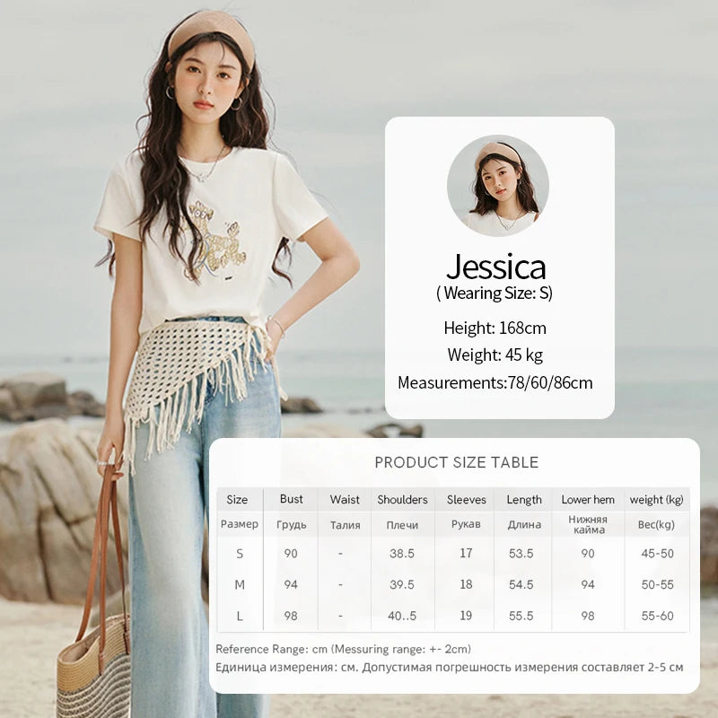 MISHOW Print Women‘s Summer T-shirts 2025 Short Sleeve Round Neck Loose Design Shirt Female Slim Embroidery Tops Lady MXE31T0550