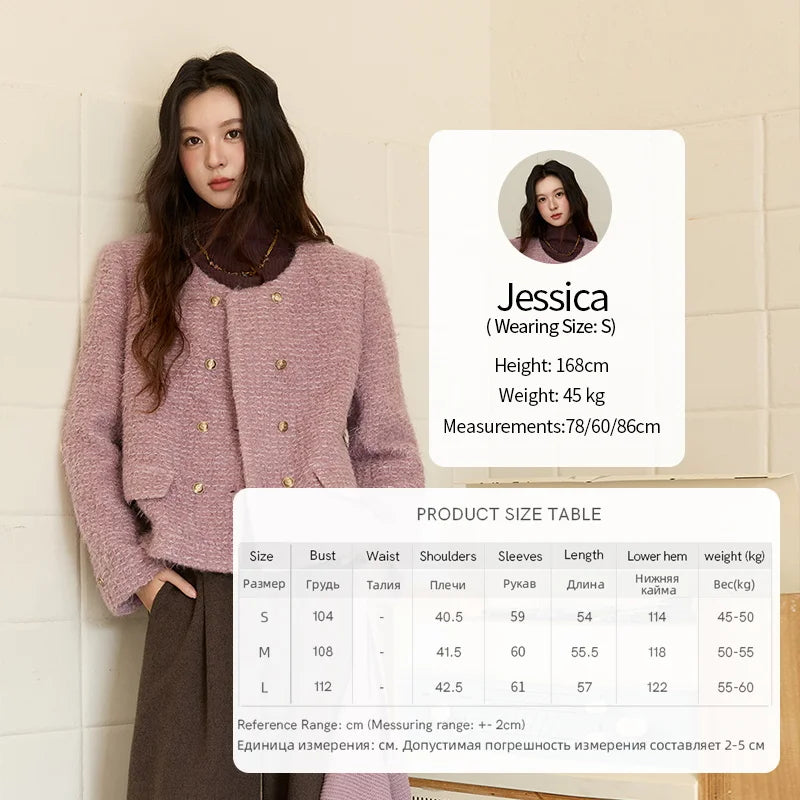 MISHOW Wool Coat Woman 2025 Purple Luxury O-neck Double-breasted Tweed Coat Commute Short Jacket Winter Clothes MXE88W0881